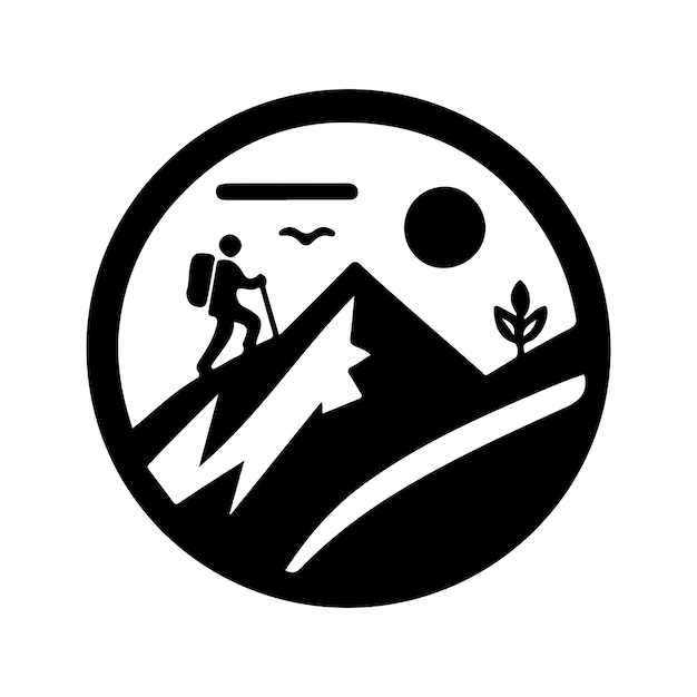 monochrome geometric illustration logo of mountain hike