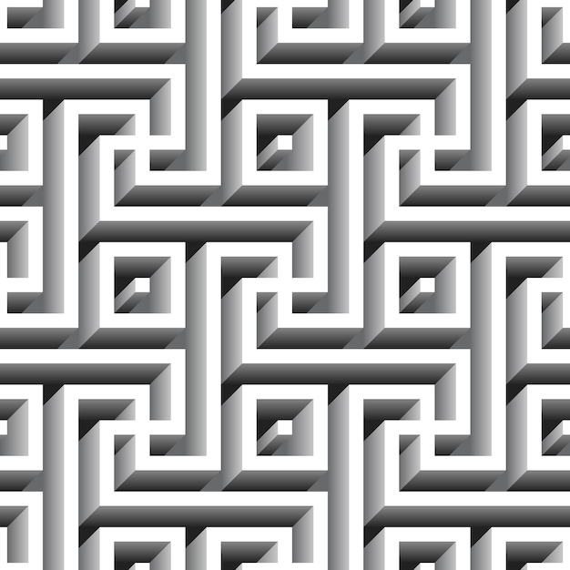 Monochrome geometric maze seamless pattern