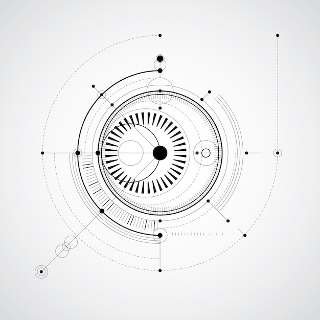 Vettore disegno vettoriale di tecnologia geometrica monocromatica, carta da parati tecnica. schema astratto del motore o meccanismo di ingegneria.