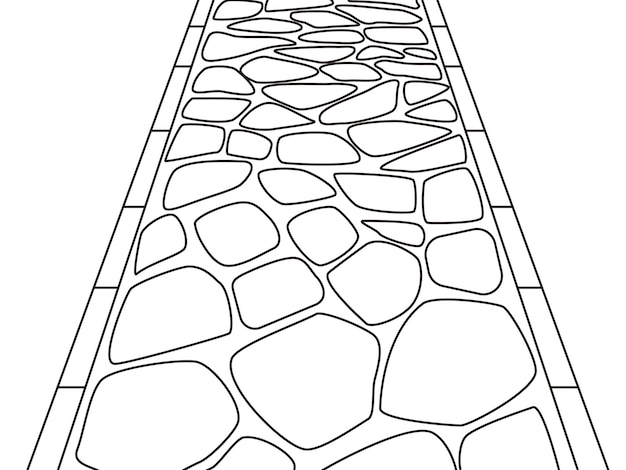 Monochrome geplaveide lijntekening Afbeelding van de ingang en de benadering van het heiligdom