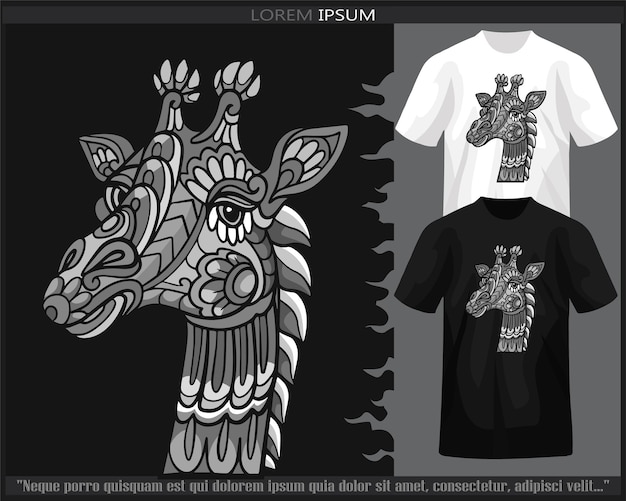 Monochrome giraffe head mandala arts isolated on black and white t shirt