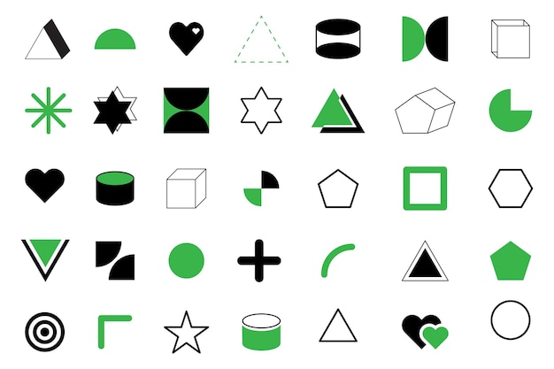 Vector monochrome and green geometric icons simple shapes set black and white design vector illustration