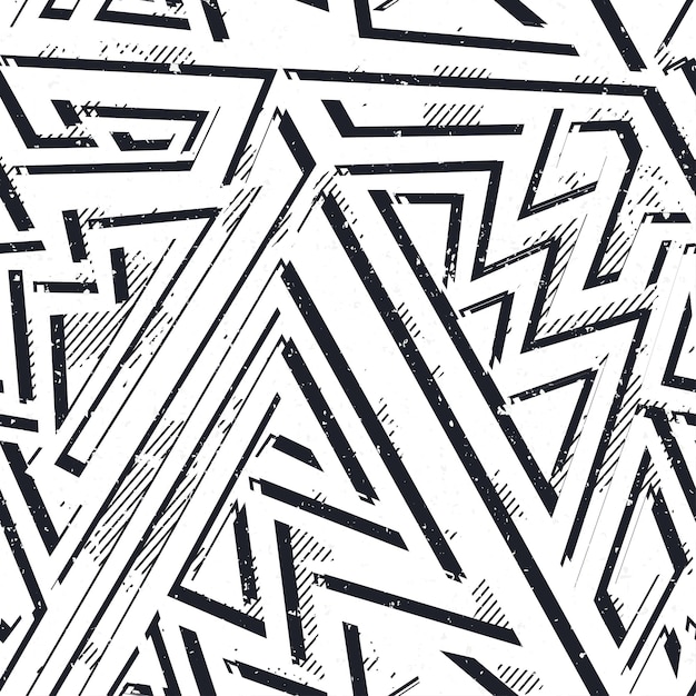 Monochrome grunge geometric seamless pattern vector eps 10