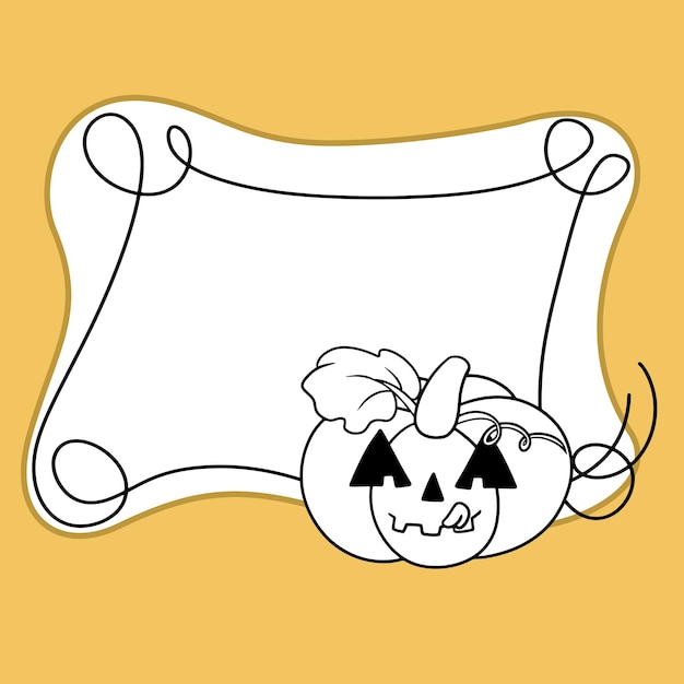 Monochrome Halloween frame with curls Pumpkin licking Copy space Vector cartoon