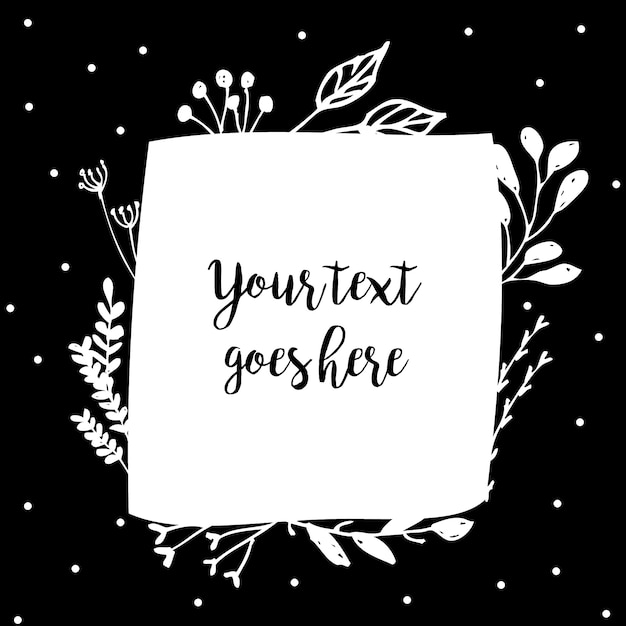 Vector monochrome hand drawn floral frame