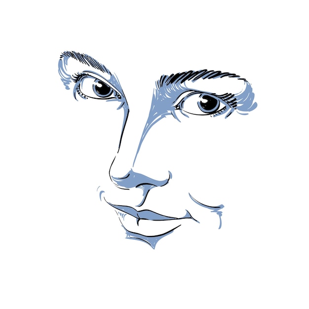 monochrome hand-drawn mask with face features and emotional expressions. beautiful sexy lady, portrait of flirting woman.