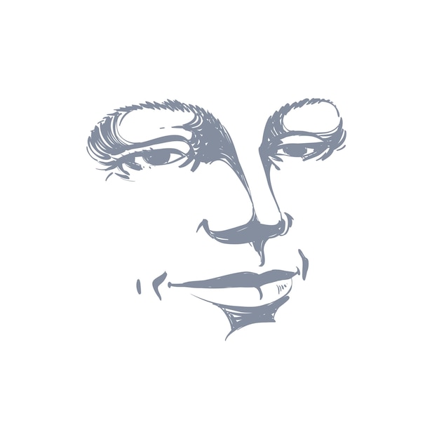 Monochrome hand-drawn silhouette of woman face, delicate features. Face expression on lady face, vector illustration.