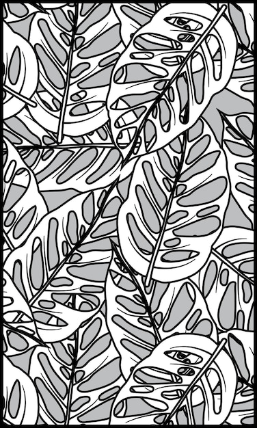 monochrome handdrawn leaf pattern background vector illustration