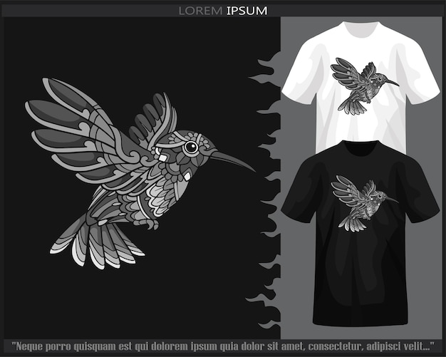 Monochrome Humming bird mandala arts isolated on black and white t shirt