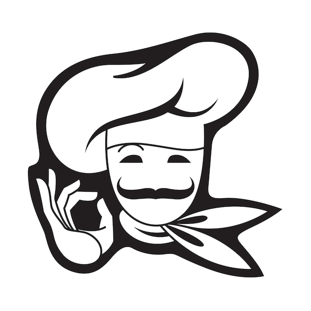 monochrome icon of mustachioed chef