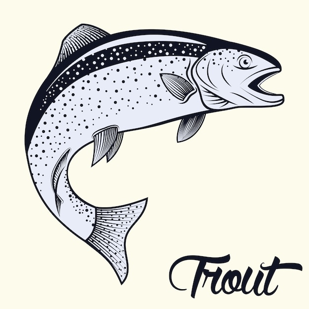 Monochrome illustration of jumping trout isolated on white background vector