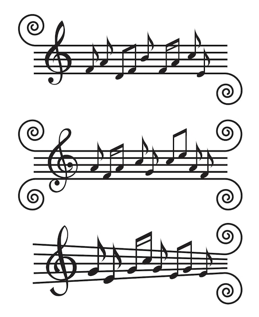 Monochrome illustration of music notes on stave