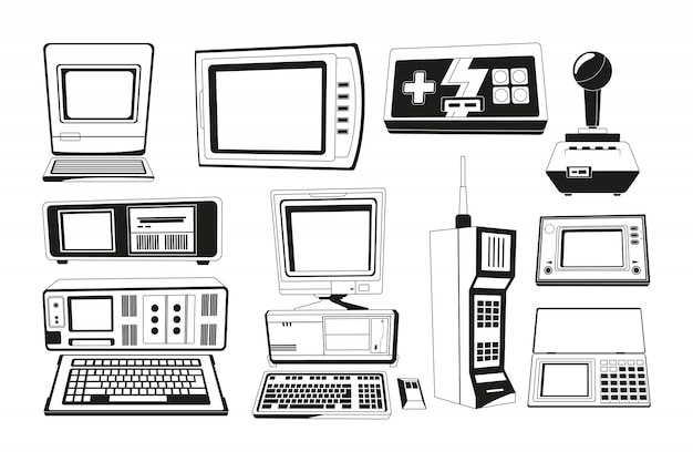 Монохромные иллюстрации технических гаджетов