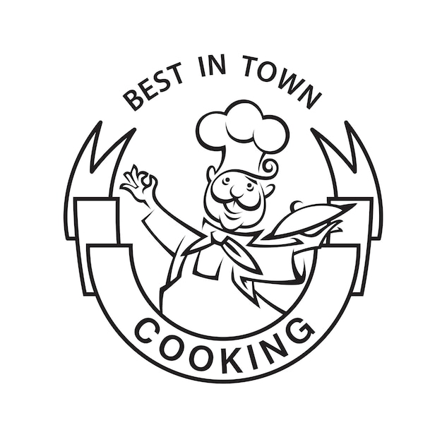 Vector monochrome image of chef with ribbon