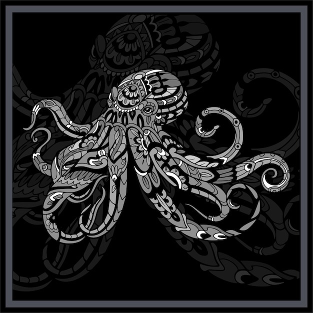 Arti del mandala del polpo monocromo kraken