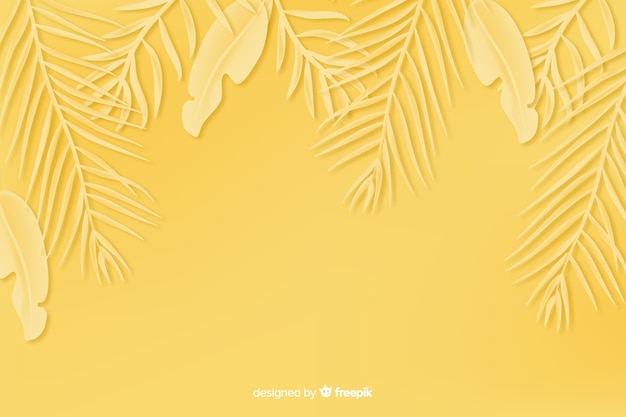 Vector monochrome leaves background in paper style in yellow