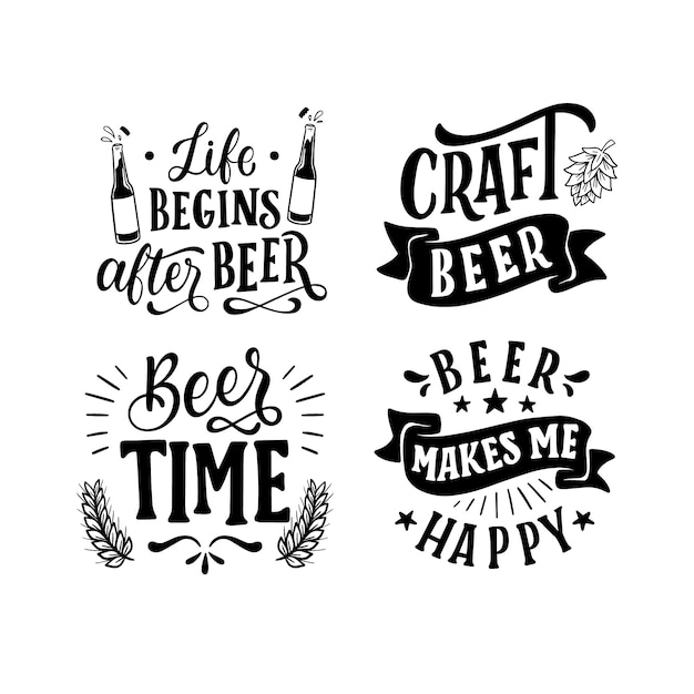 Vector monochrome lettering beer stickers collection