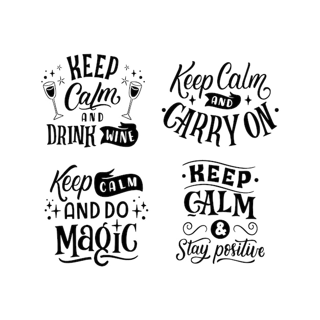 Monochrome lettering keep calm stickers collection