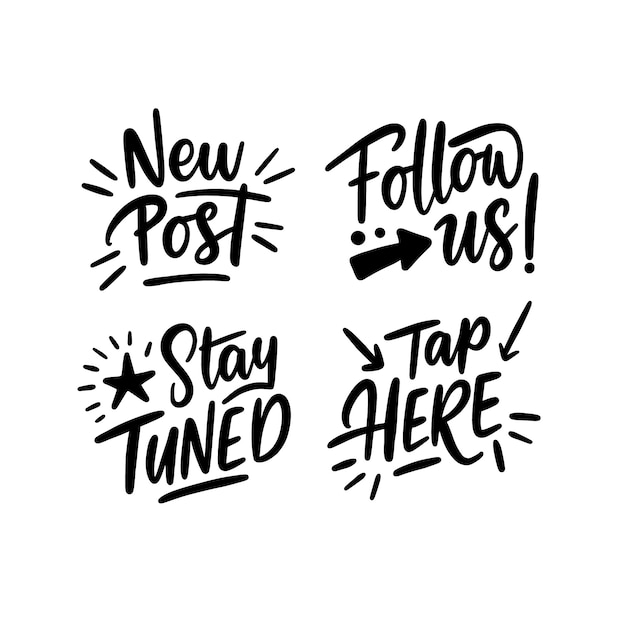 Vector monochrome lettering social media stickers collection