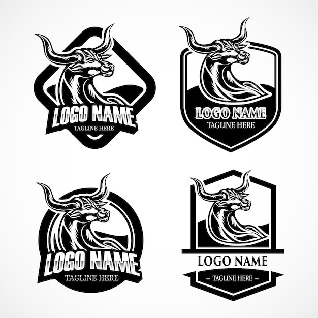 Monochrome logo bull set