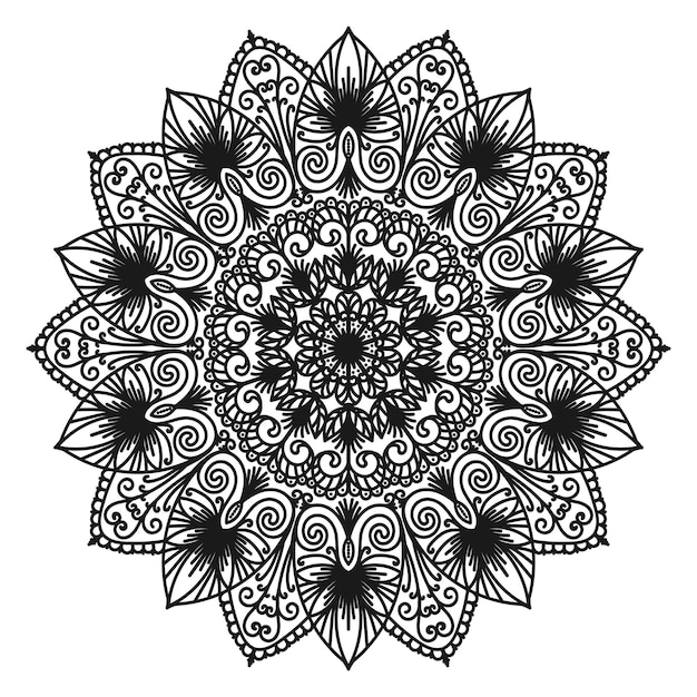 Monochrome mandala on a white background Circular floral oriental pattern Round arabesque Coloring