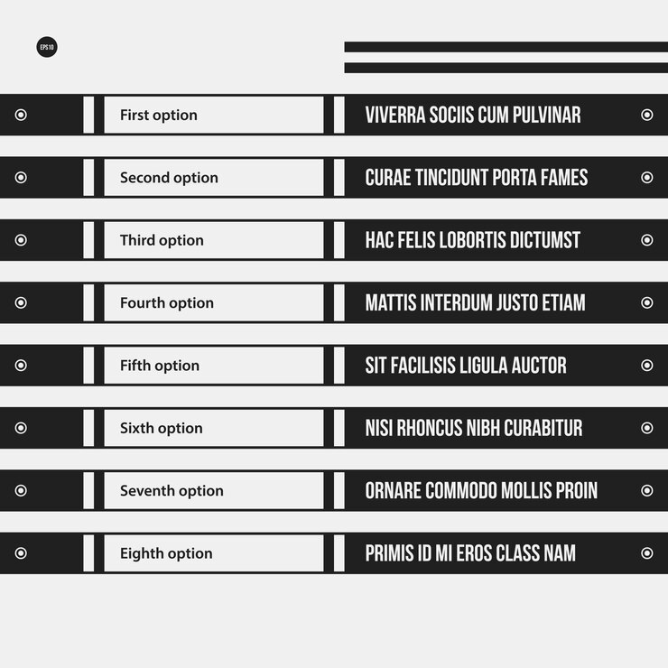 Vector monochrome menu template in strict style. useful for presentations and web design.