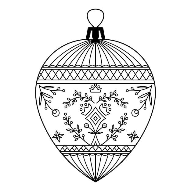 Vector monochrome merry christmas illustration ethnic motifs ball coloring book page