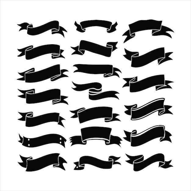 Monochrome met de hand getekende lint vector set