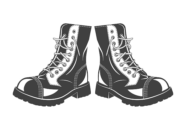 Monochrome military jump boots isolated on white