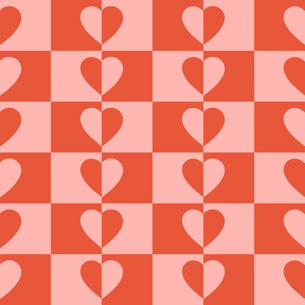 Monochrome minimalistic seamless pattern with hearts on a checkered background vector illustration