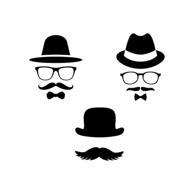 Monochrome moustache icons set