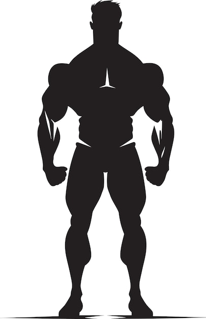Монохромные мускульные бодибилдеры Иконическое векторное искусство Эбонная эмблема Полное тело Черная векторная икона