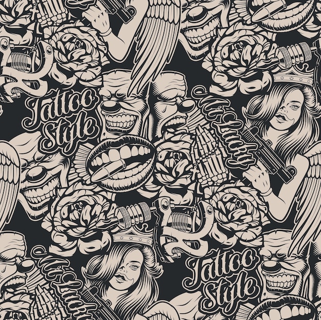 Monochrome pattern on tattoo theme  for black. Ideal for printing for fabric, wall decoration, and many other uses