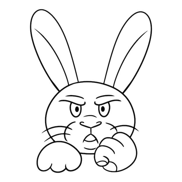 Monochrome picture Angry rabbit shows fist vector illustration in cartoon style