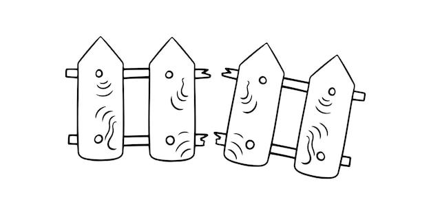 Монохромная картинка Сломанный низкий деревянный забор векторная иллюстрация в мультяшном стиле