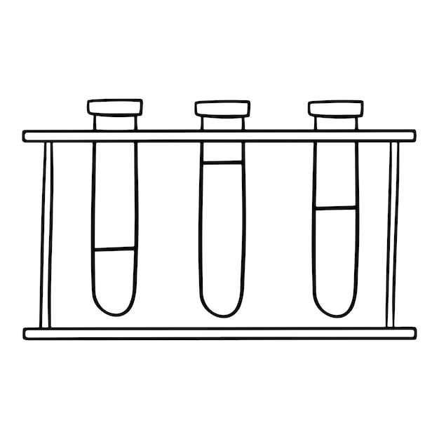 Монохромная картинка Химический эксперимент металлический стенд со стеклянными трубками вектор в мультяшном стиле