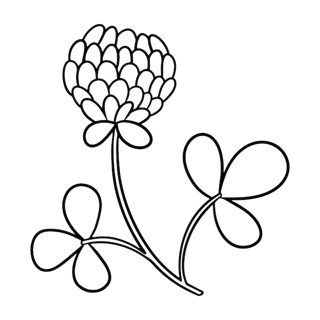 만화 스타일의 꿀 벡터 삽화를 수집하기 위한 잎 꽃이 있는 흑백 그림 클로버 꽃