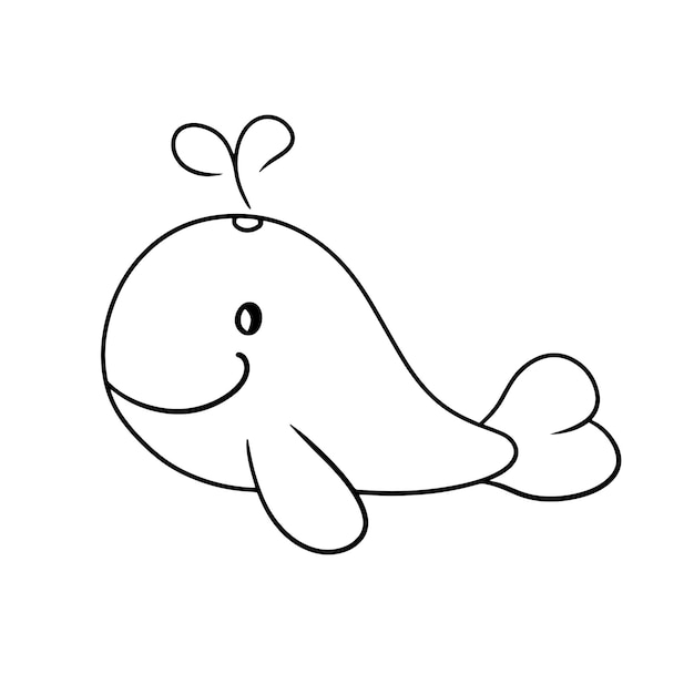 Vector monochrome picture cute character big whale sea life vector illustration in cartoon style