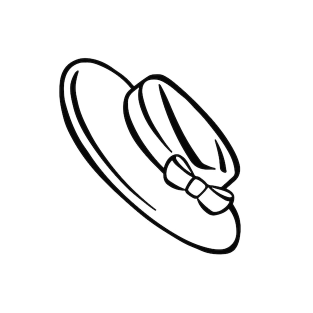 モノクロム画像リボン付きのエレガントな帽子白い背景の漫画スタイルの太陽帽子ベクトル