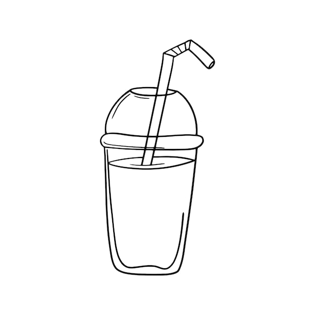 Monochrome picture milkshake with a drinking tube in a plastic cup vector cartoon