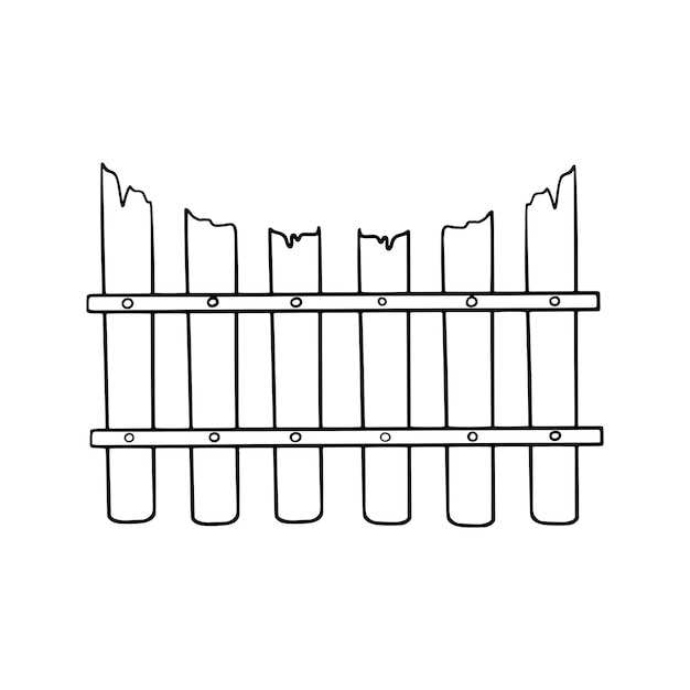 Vector monochrome picture old wooden fence with a semicircular top vector illustration in cartoon style