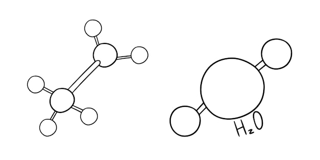 흑백 사진 만화 스타일의 분자 벡터 구조의 간단한 다이어그램
