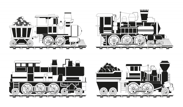 Монохромные картинки старинных поездов