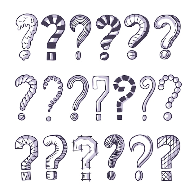 Vector monochrome pictures set of question marks.