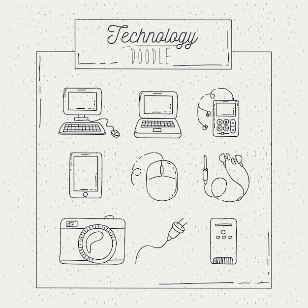 Vector monochrome poster hand drawn with technology of daily use