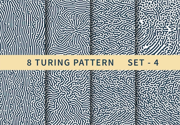 Monochrome reactie diffusie golvende lijn vormen abstracte turing patroon set