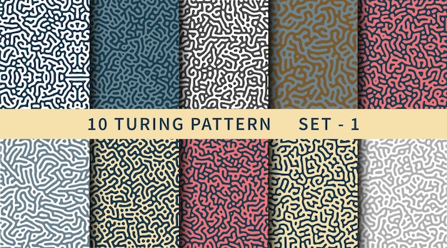 Vector monochrome reaction diffusion abstract turing pattern background collection
