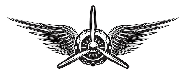 Monochrome retro banner with propeller and wings Vector illustration