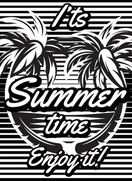 Vector monochrome retro poster with palm trees to advertise a tourist trip