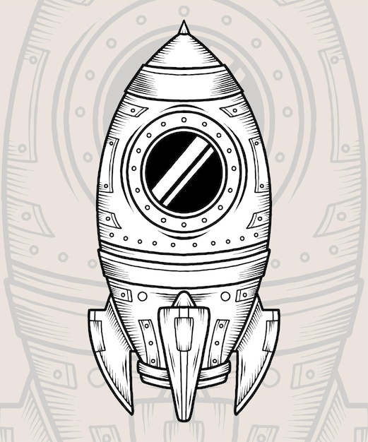 Illustrazione vettoriale a razzo monocromatico